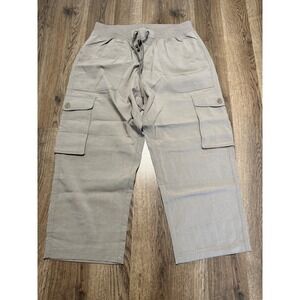 Outdoor Sports Mens Cargo Capri Pants Tan Khaki Drawstring Waist Utility Size M